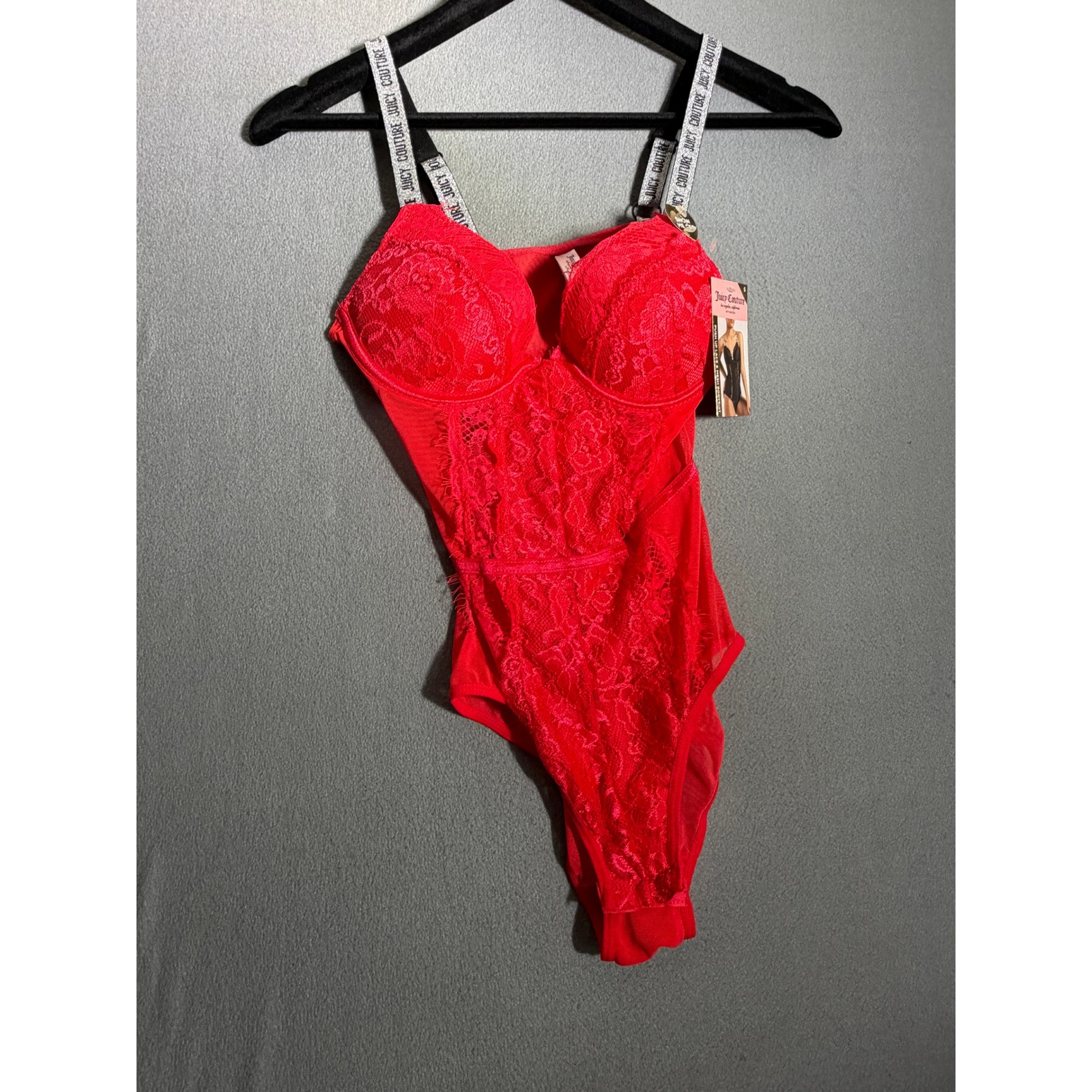 Juicy Couture S Red Corvette Mesh Push Up Teddy Bodysuit Y2k Glam Coquette Logo